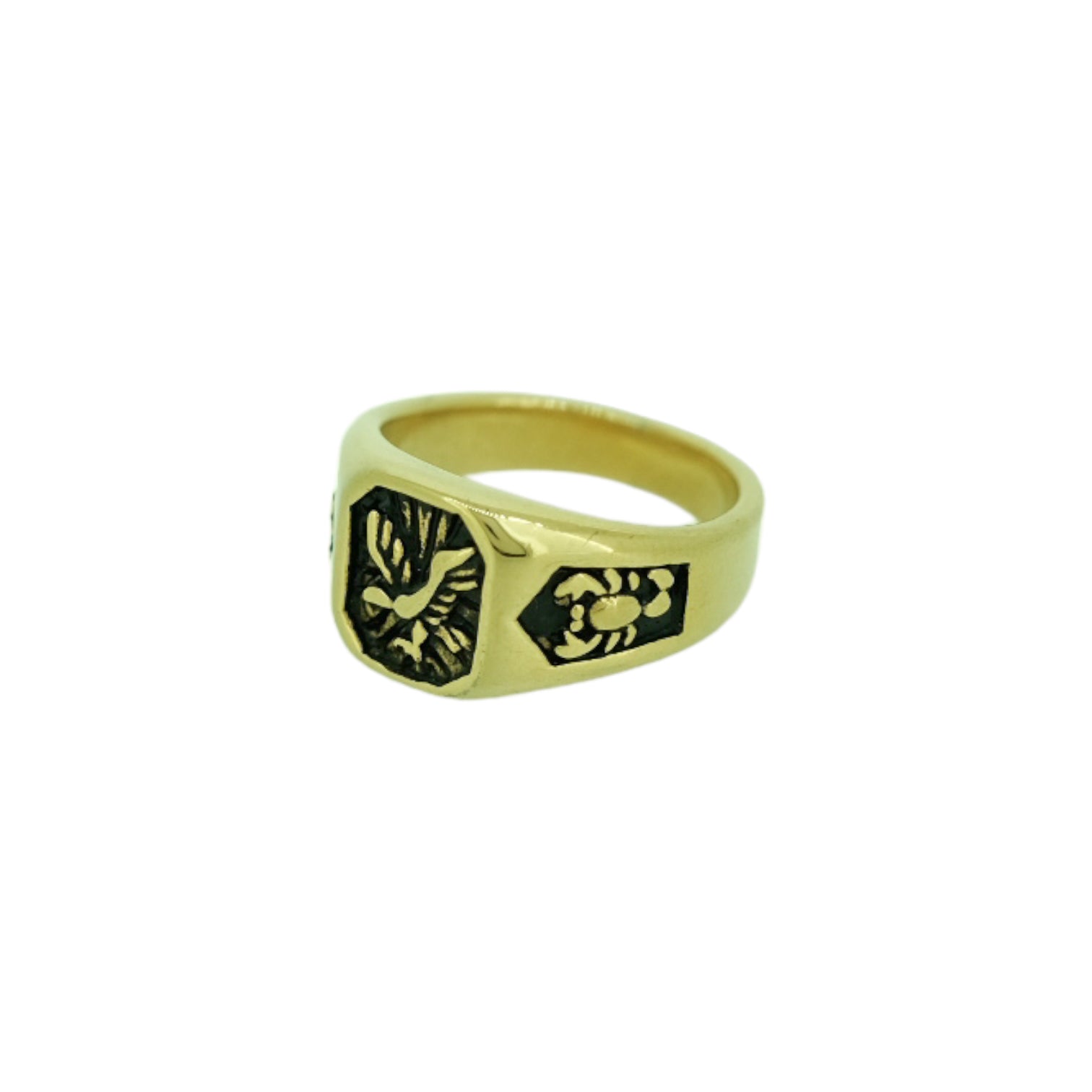gold eagle signet ring with unqiue detailing 