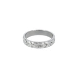 Mens stainless steel silver floral style engraved band ring