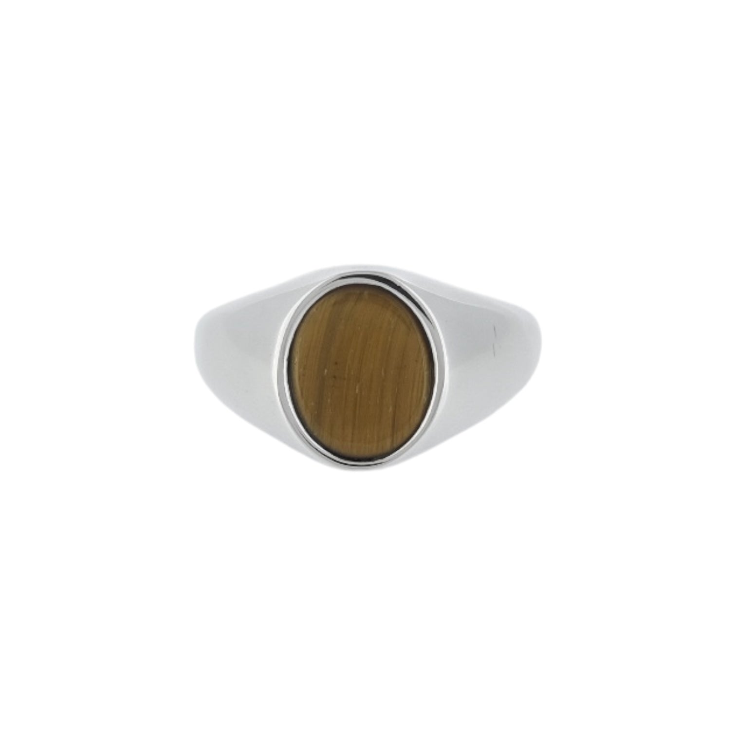 Mens stainless steel silver gold tigers eye stone oval signet ring 