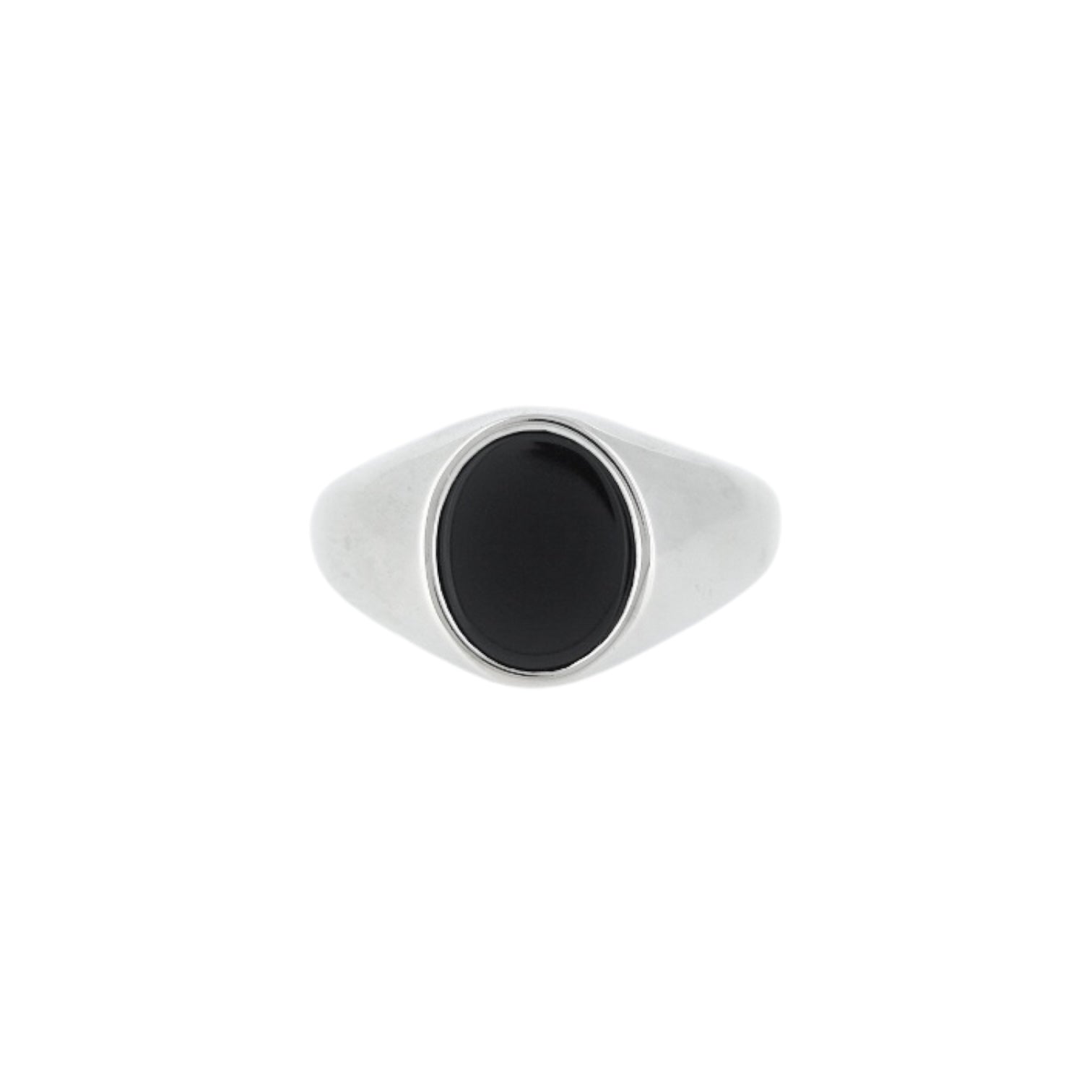 Mens Oval Onyx Stainless Steel Silver Signet Ring