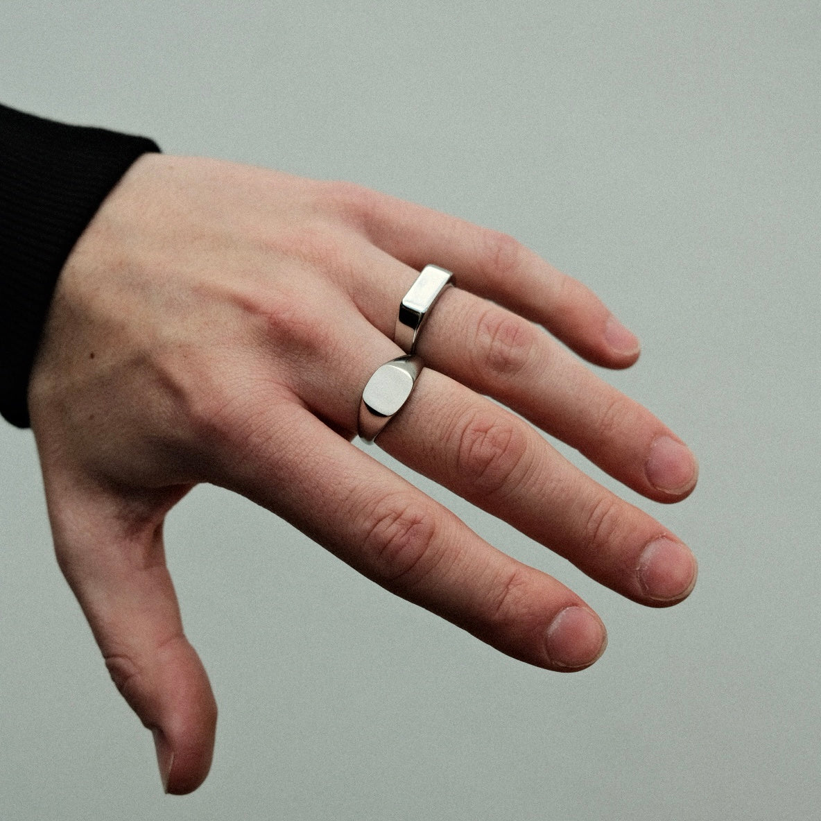 Mens silver mini signet and rectangle signet ring 